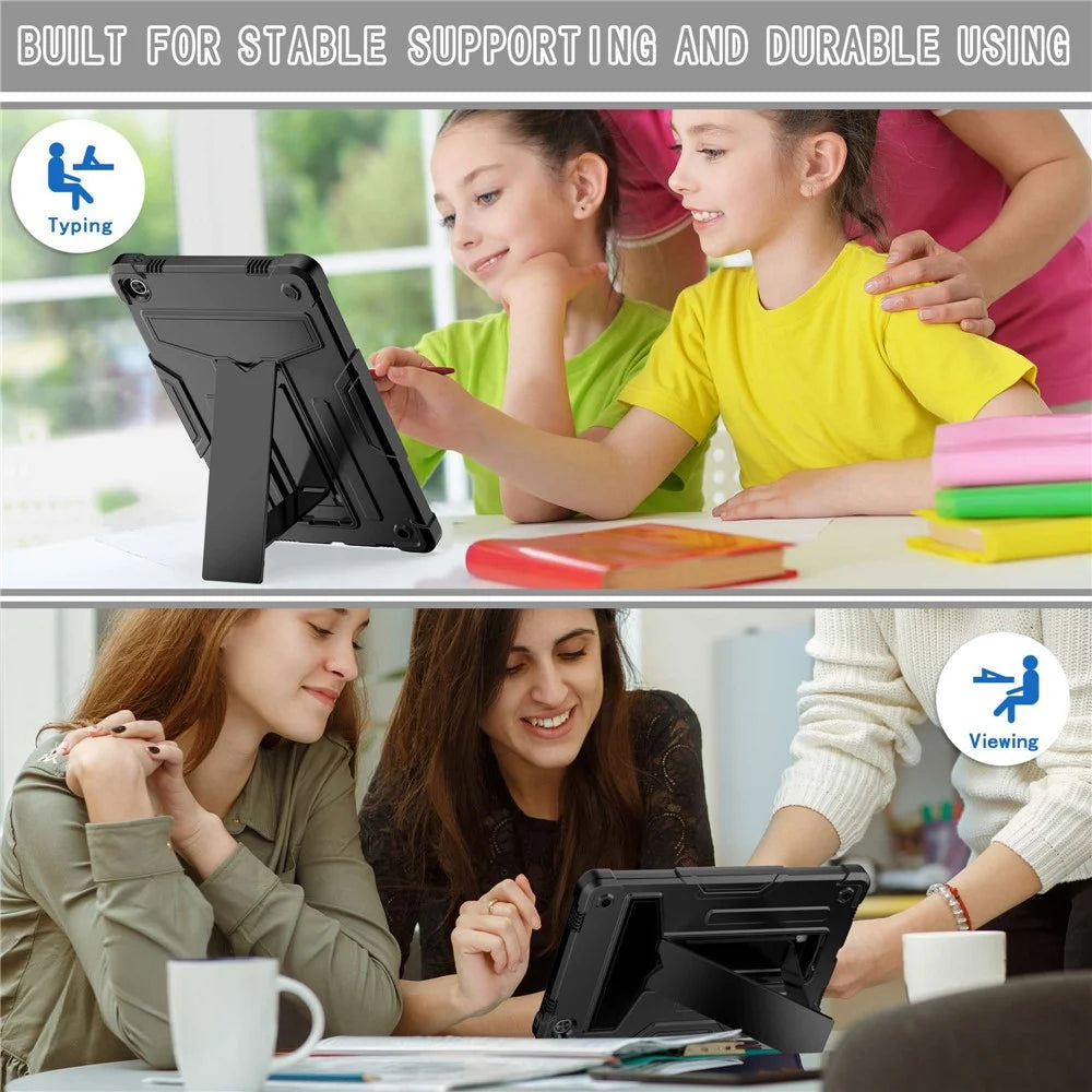 For Lenovo Tab M10 Plus (3rd Gen) / Xiaoxin Pad 2022 10.6 inch T-shaped Kickstand Shockproof Anti-fall PC + Silicone Tablet Case Protective Cover - Black / Black - 4