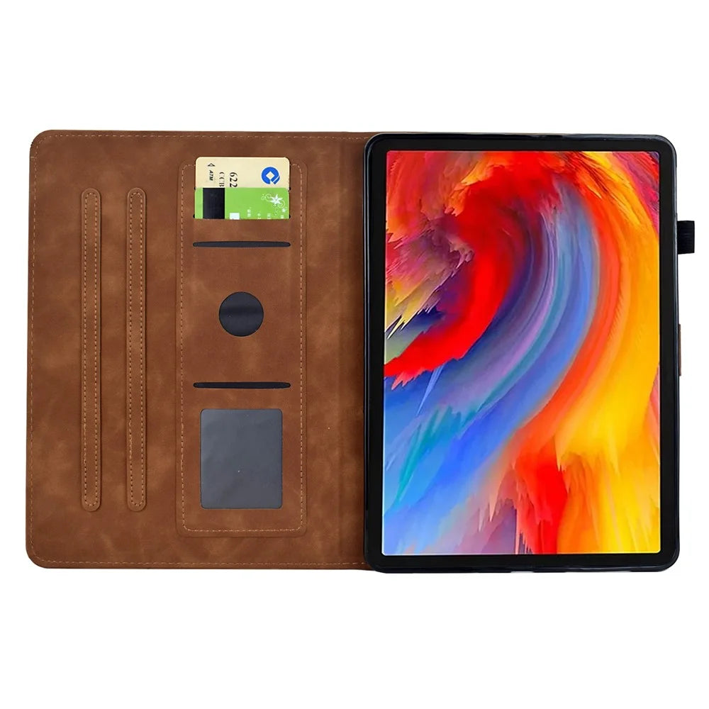 For Amazon Fire 7 (2022) Case Flower Bird Imprinted Card Holder Leather Tablet Cover - Brown - 2