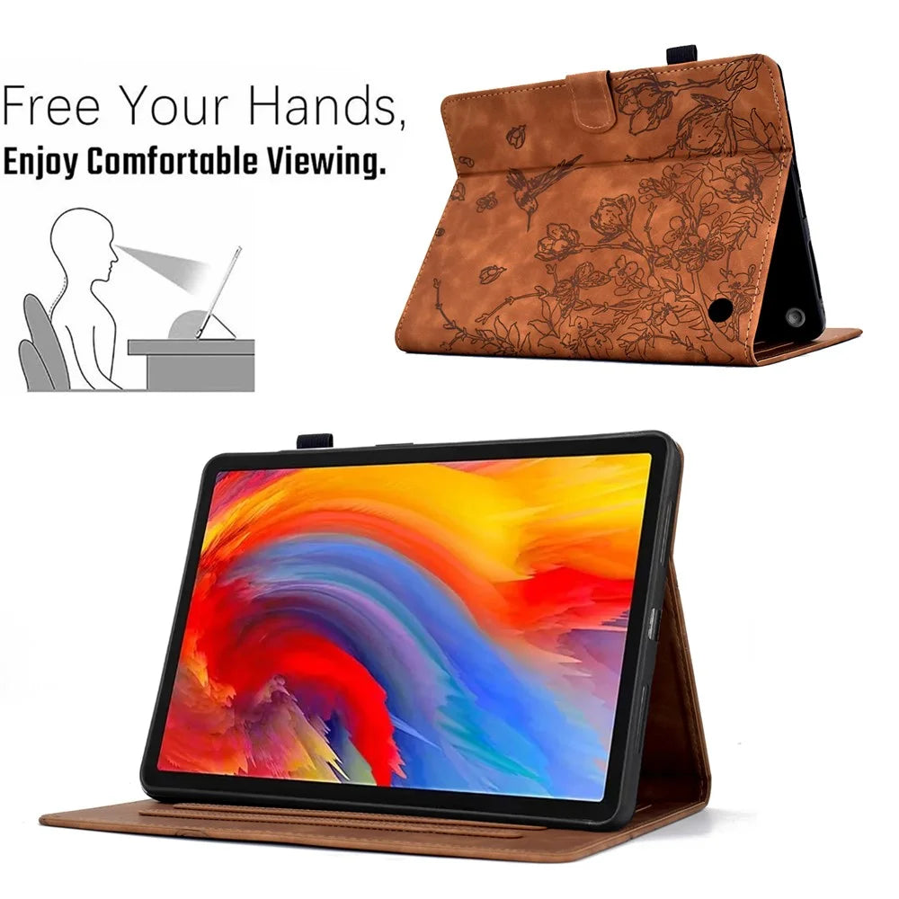 For Amazon Fire 7 (2022) Case Flower Bird Imprinted Card Holder Leather Tablet Cover - Brown - 6
