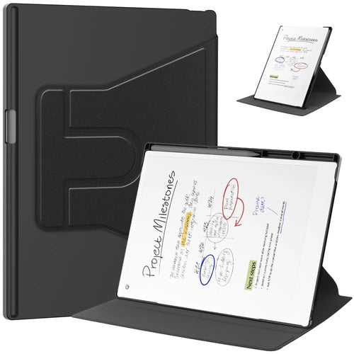 For Remarkable Paper Pro Case Front Support 360 Degree Rotating Stand PC+PU Leather E-Reader Cover - Black - 1