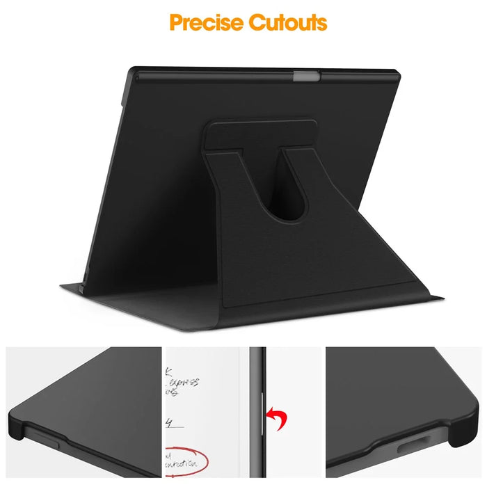 For Remarkable Paper Pro Case Front Support 360 Degree Rotating Stand PC+PU Leather E-Reader Cover - Black - 5