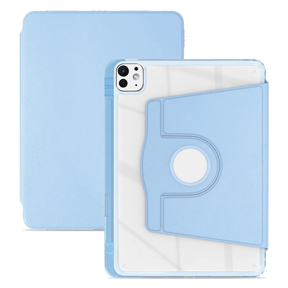 For iPad Pro 13 (2025) / 13 (2024) Case PU Leather+Acrylic+TPU Rotating Clear Tablet Cover Auto Wake  /  Sleep - Baby Blue - 1
