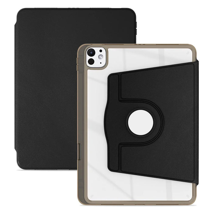 For iPad Pro 11 (2025) / 11 (2024) Case PU Leather+Acrylic+TPU Rotating Clear Tablet Cover Auto Wake  /  Sleep - Black - 1