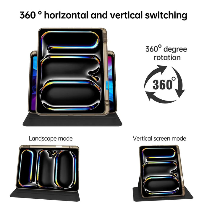 For iPad Pro 11 (2025) / 11 (2024) Case PU Leather+Acrylic+TPU Rotating Clear Tablet Cover Auto Wake  /  Sleep - Black - 2