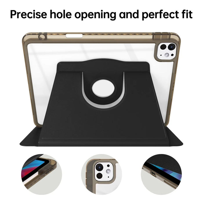 For iPad Pro 11 (2025) / 11 (2024) Case PU Leather+Acrylic+TPU Rotating Clear Tablet Cover Auto Wake  /  Sleep - Black - 3