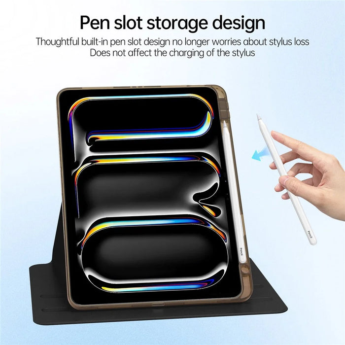 For iPad Pro 11 (2025) / 11 (2024) Case PU Leather+Acrylic+TPU Rotating Clear Tablet Cover Auto Wake  /  Sleep - Black - 4