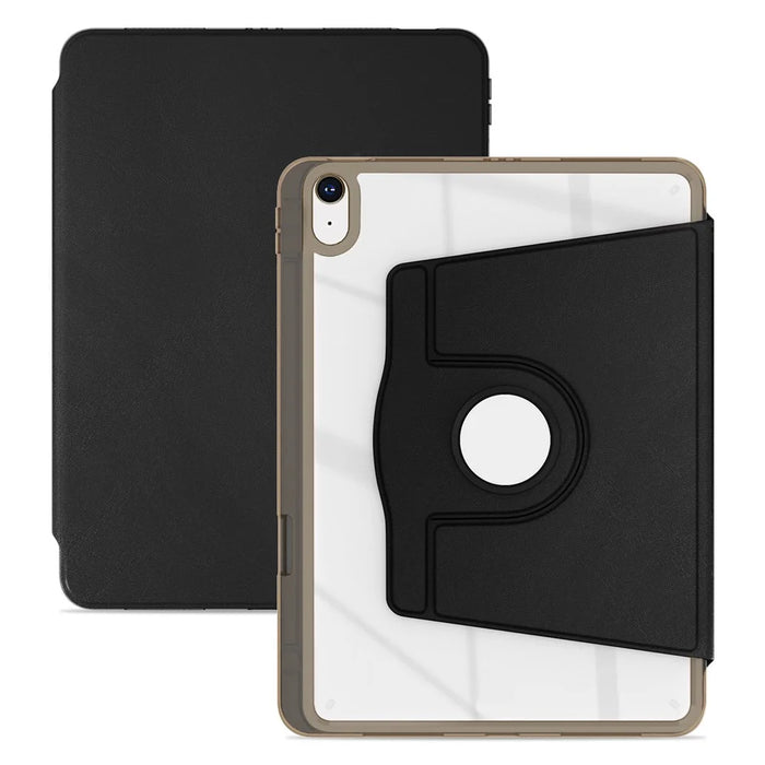 For iPad (2025) / 10.9 (2022) Case PU Leather+Acrylic+TPU Rotating Clear Tablet Cover Auto Wake / Sleep - Black - 1