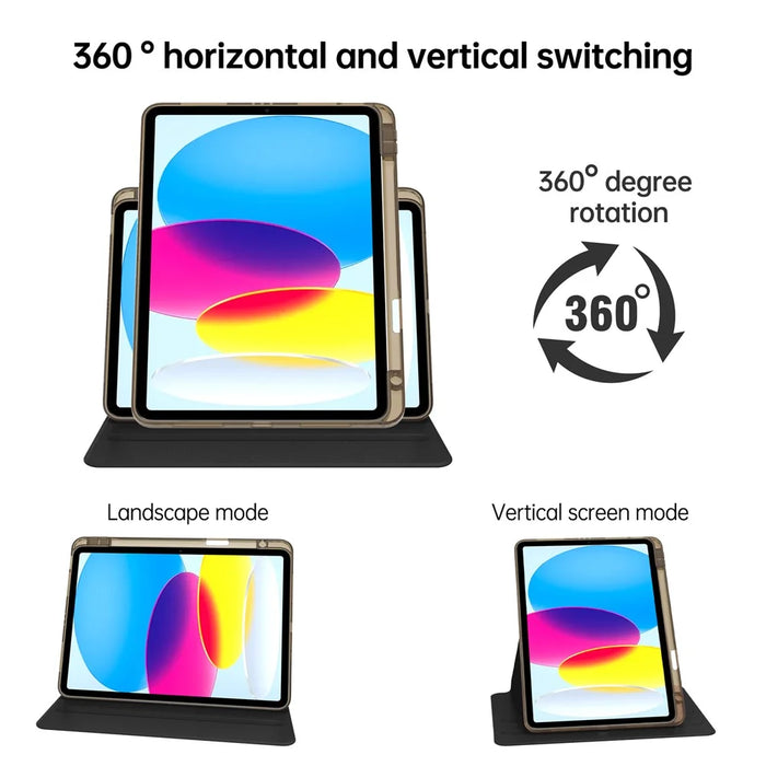 For iPad (2025) / 10.9 (2022) Case PU Leather+Acrylic+TPU Rotating Clear Tablet Cover Auto Wake / Sleep - Black - 2