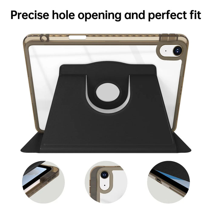 For iPad (2025) / 10.9 (2022) Case PU Leather+Acrylic+TPU Rotating Clear Tablet Cover Auto Wake / Sleep - Black - 3