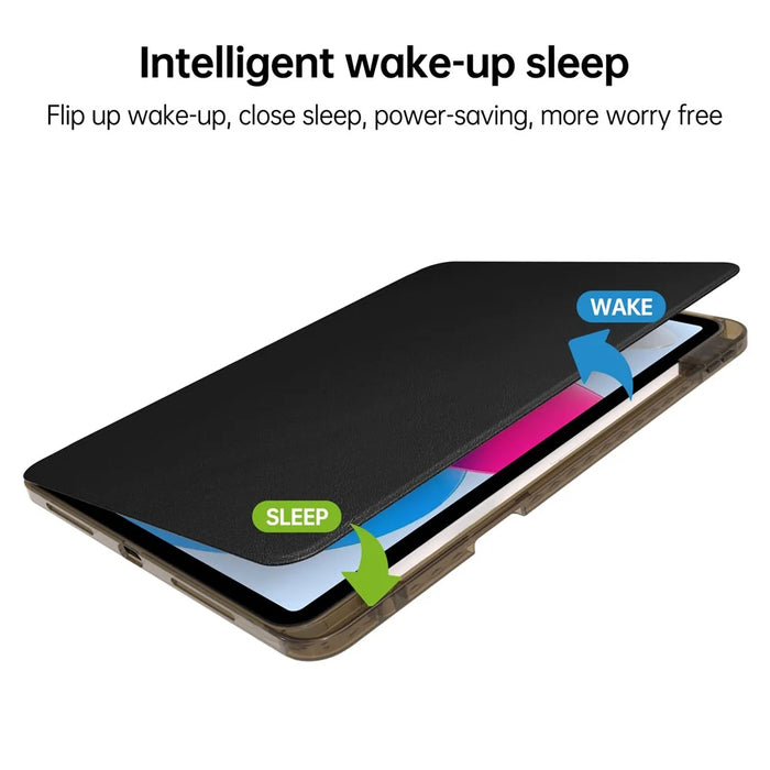 For iPad (2025) / 10.9 (2022) Case PU Leather+Acrylic+TPU Rotating Clear Tablet Cover Auto Wake / Sleep - Black - 4