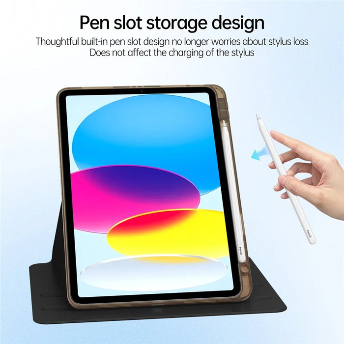For iPad (2025) / 10.9 (2022) Case PU Leather+Acrylic+TPU Rotating Clear Tablet Cover Auto Wake / Sleep - Black - 5