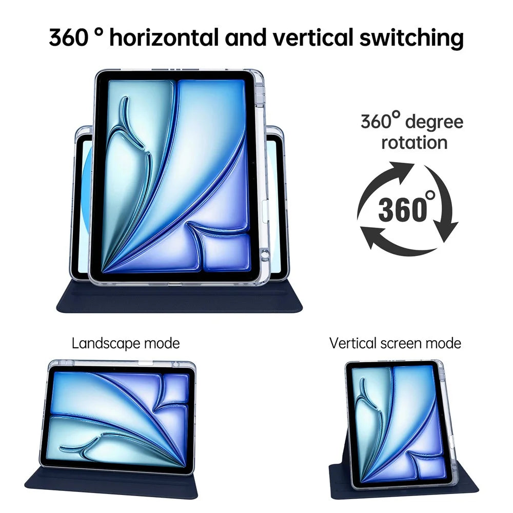 Tablet Case For iPad Air 11 (2026) / (2025) / (2024) / Pro 11 (2022) (2021) (2020) (2018) / Air (2022) (2020) PU+Acrylic+TPU Clear Cover - Dark Blue - 4