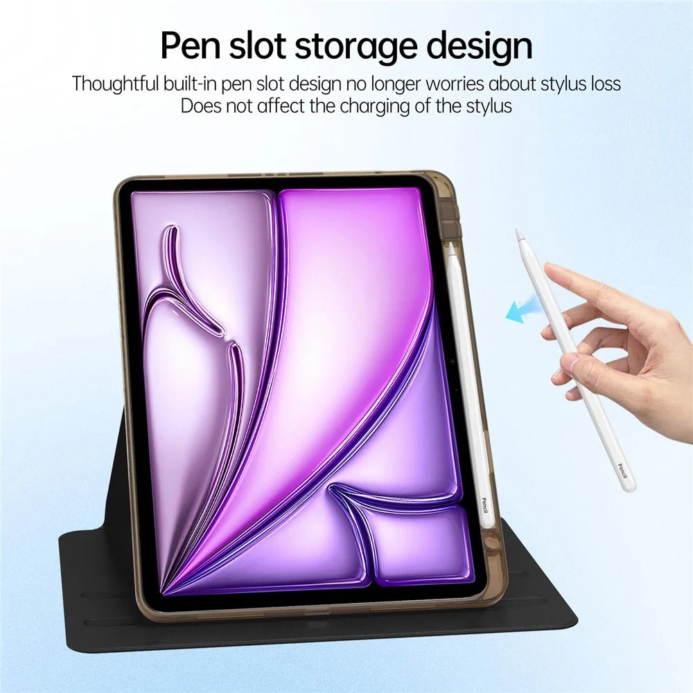 Tablet Case For iPad Air 13 (2026) / (2025) / (2024) / Pro 12.9 (2022) / (2021) / (2020) PU Leather Rotating Clear Cover Auto Wake / Sleep - Black - 2