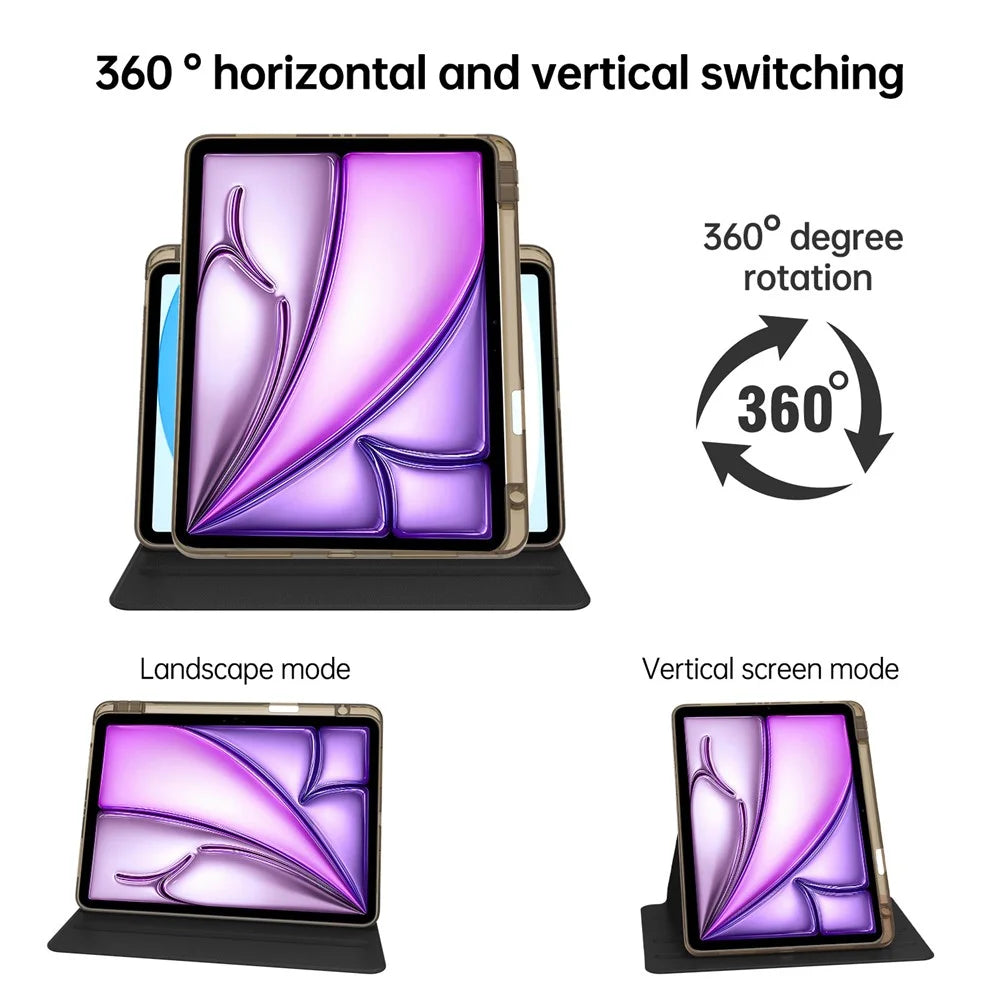 Tablet Case For iPad Air 13 (2026) / (2025) / (2024) / Pro 12.9 (2022) / (2021) / (2020) PU Leather Rotating Clear Cover Auto Wake / Sleep - Black - 4