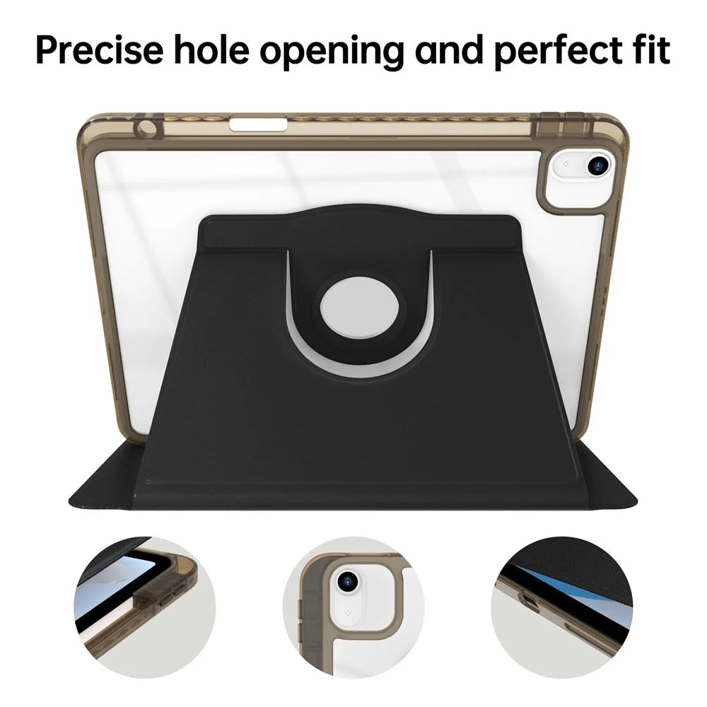 Tablet Case For iPad Air 13 (2026) / (2025) / (2024) / Pro 12.9 (2022) / (2021) / (2020) PU Leather Rotating Clear Cover Auto Wake / Sleep - Black - 5
