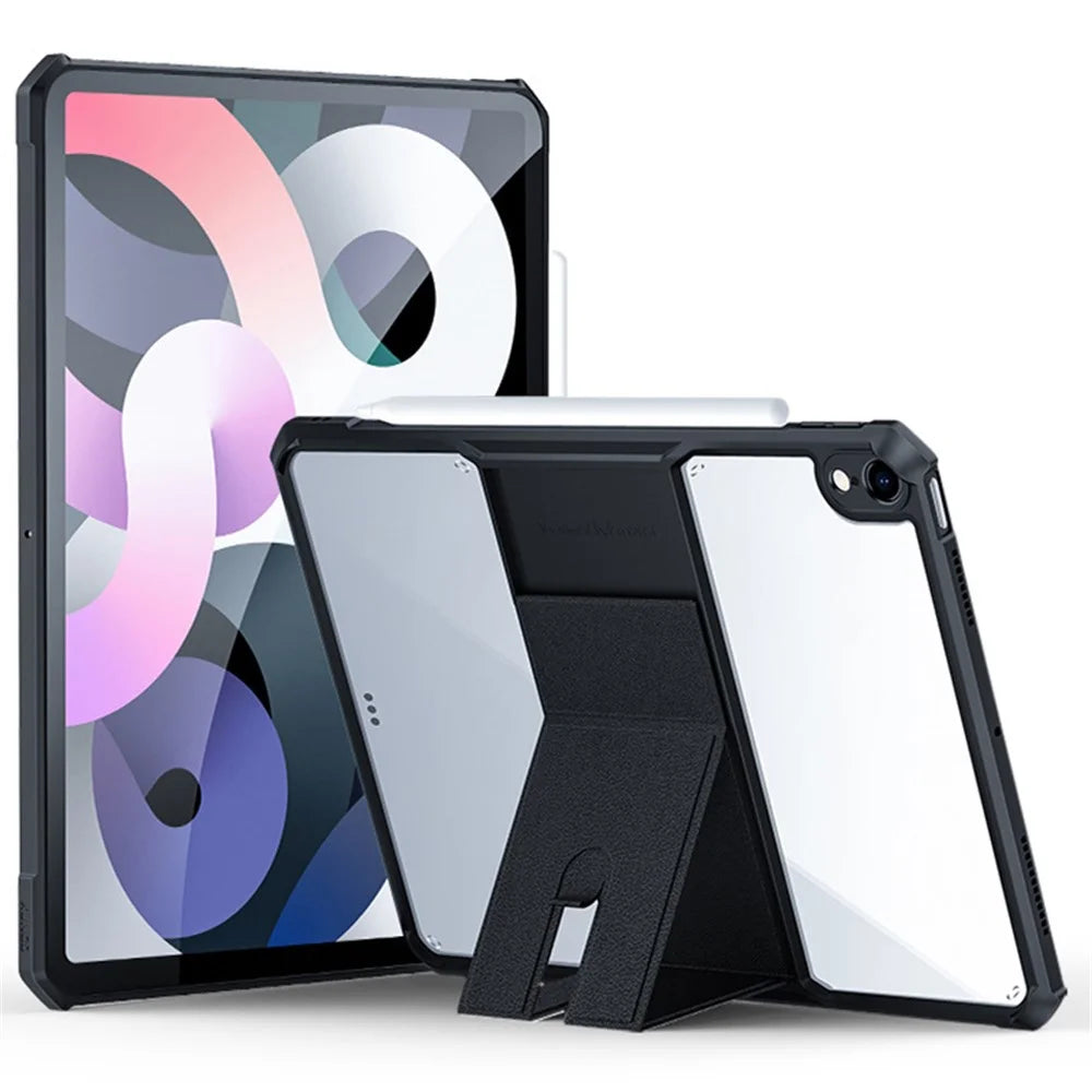 XUNDD For iPad Air 11 (2026) / (2025) / (2024) / Air (2020) / Air (2022) Kickstand Tablet Case Air Cushion Protective Cover Shockproof TPU Case - Black - 1