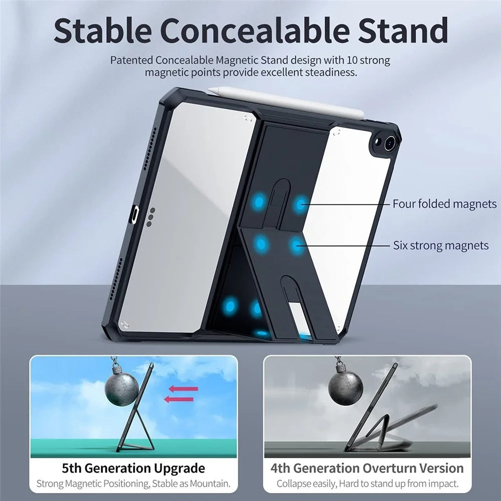 XUNDD For iPad Air 11 (2026) / (2025) / (2024) / Air (2020) / Air (2022) Kickstand Tablet Case Air Cushion Protective Cover Shockproof TPU Case - Black - 5