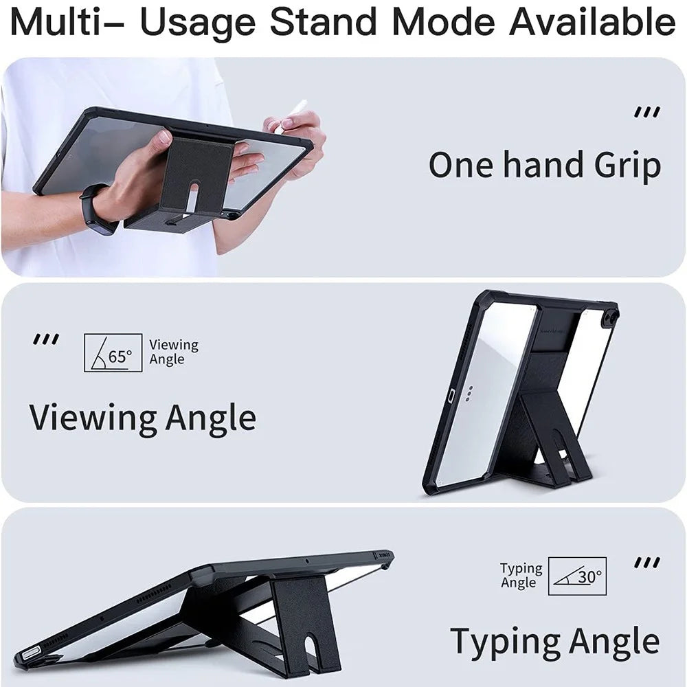 XUNDD For iPad Air 11 (2026) / (2025) / (2024) / Air (2020) / Air (2022) Kickstand Tablet Case Air Cushion Protective Cover Shockproof TPU Case - Black - 7