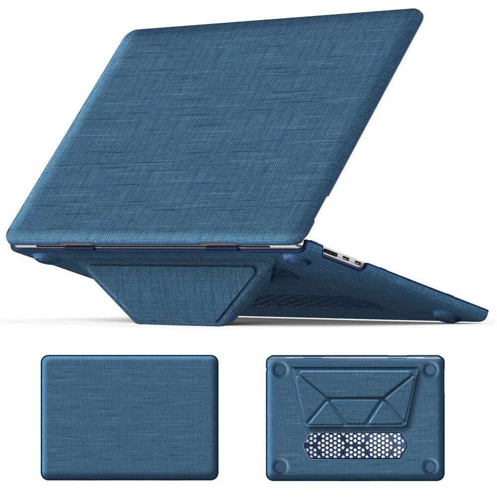 For Macbook Air 15 inch (2026) A3448 / (2025) A3241 / (2024) A311 / (2023) A2941 Laptop Case Anti-Slip PC+Cloth Flip Cover - Navy Blue - 2