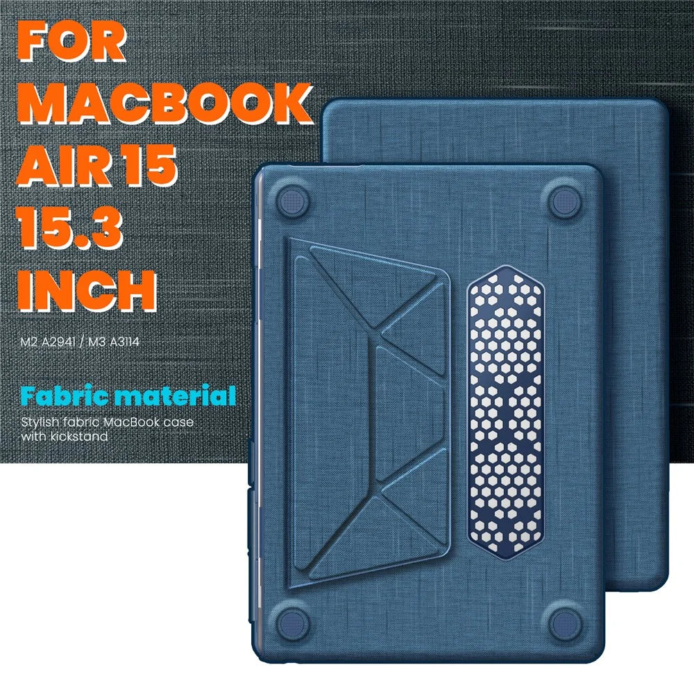 For Macbook Air 15 inch (2026) A3448 / (2025) A3241 / (2024) A311 / (2023) A2941 Laptop Case Anti-Slip PC+Cloth Flip Cover - Navy Blue - 3