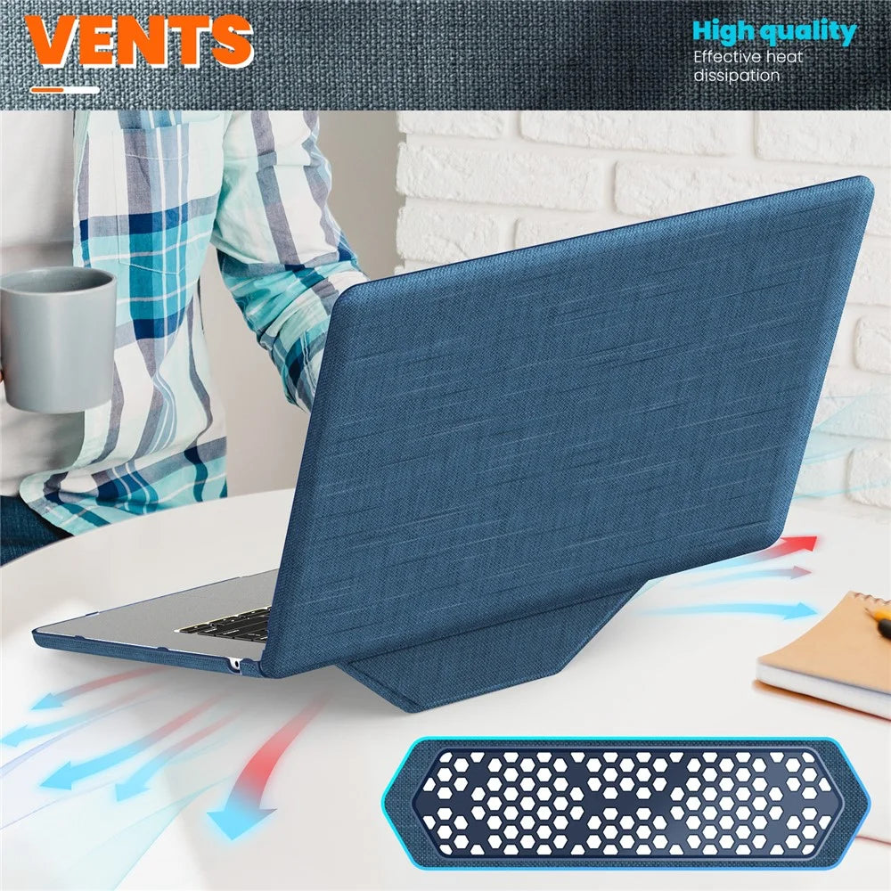 For Macbook Air 15 inch (2026) A3448 / (2025) A3241 / (2024) A311 / (2023) A2941 Laptop Case Anti-Slip PC+Cloth Flip Cover - Navy Blue - 6