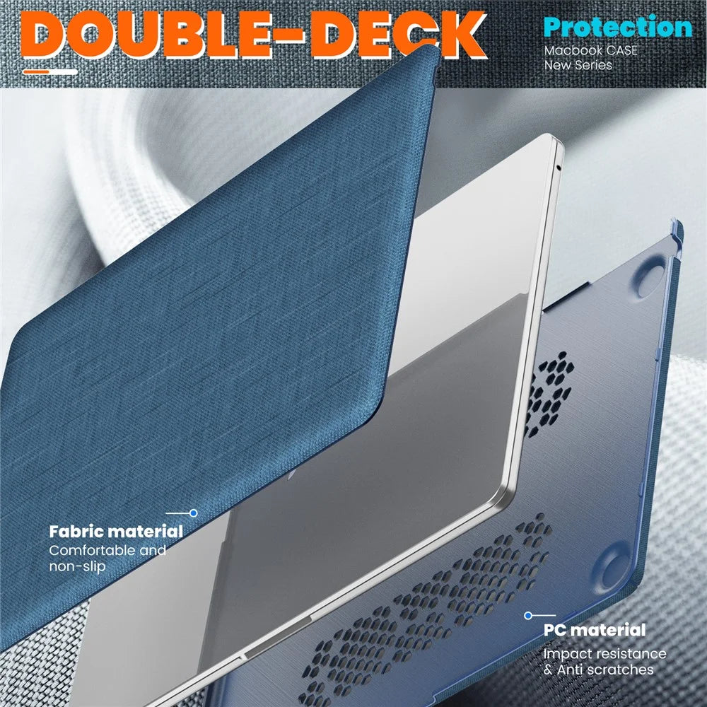 For Macbook Air 15 inch (2026) A3448 / (2025) A3241 / (2024) A311 / (2023) A2941 Laptop Case Anti-Slip PC+Cloth Flip Cover - Navy Blue - 7