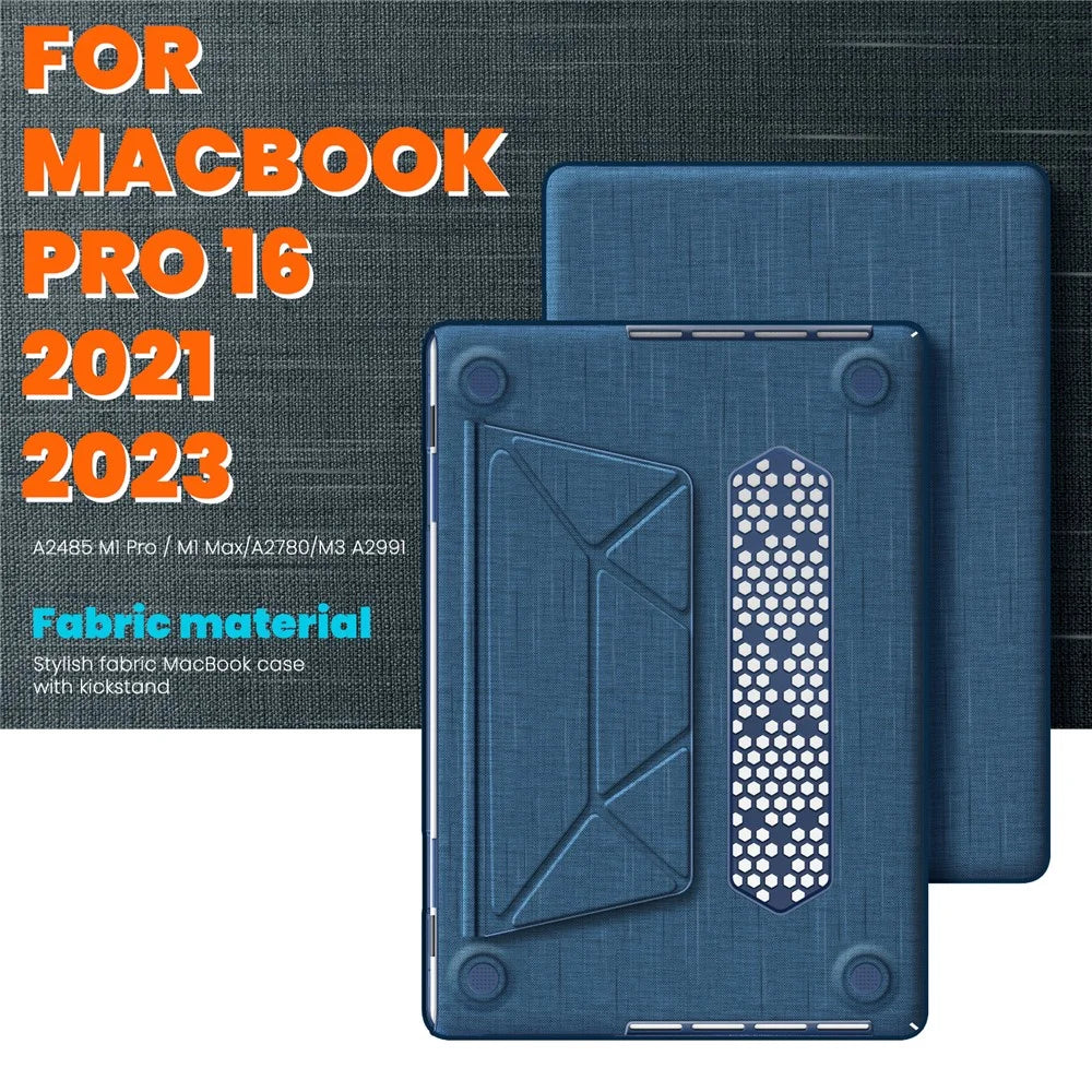 For MacBook Pro 16 inch (2026) A3429 A3428 / (2025) A3186 A3403 / (2024) A2991 / (2023) A2780 / (2021) A2485 Laptop Case Anti-Slip PC+Cloth Flip Cover - Navy Blue - 3