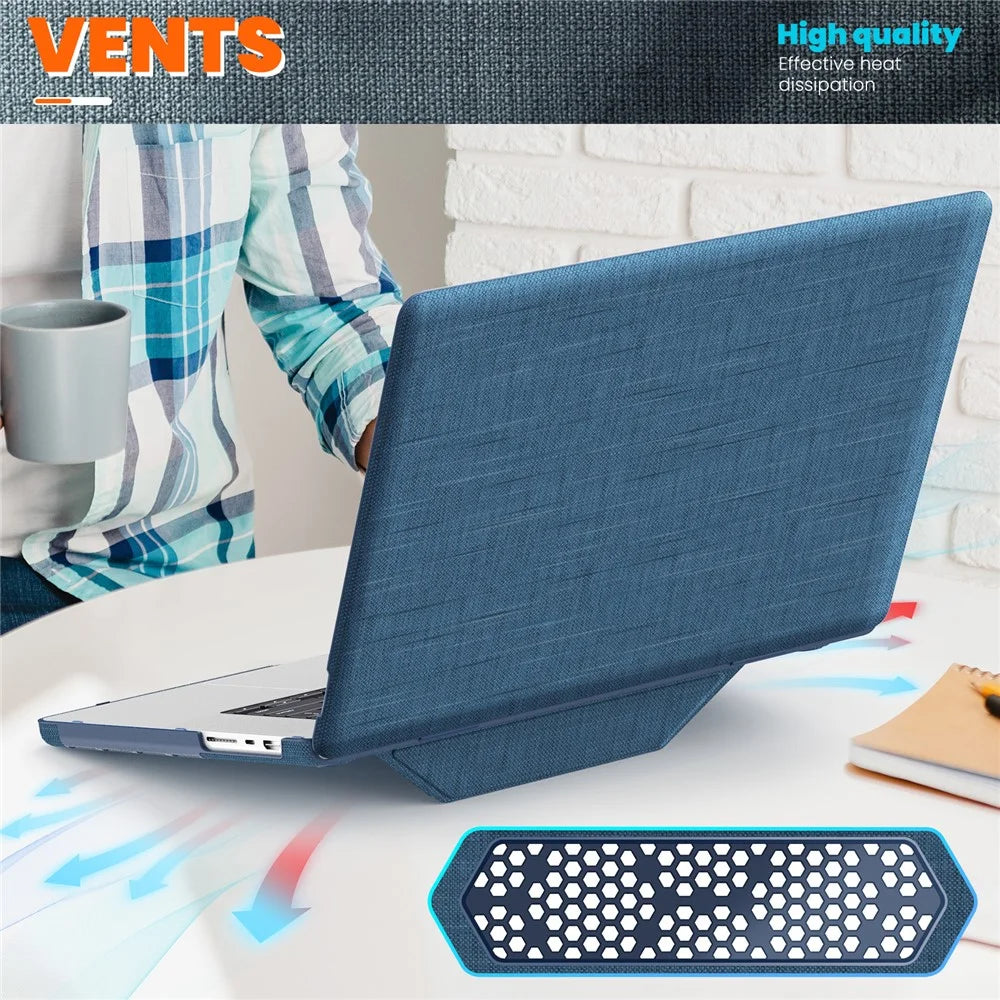 For MacBook Pro 16 inch (2026) A3429 A3428 / (2025) A3186 A3403 / (2024) A2991 / (2023) A2780 / (2021) A2485 Laptop Case Anti-Slip PC+Cloth Flip Cover - Navy Blue - 6