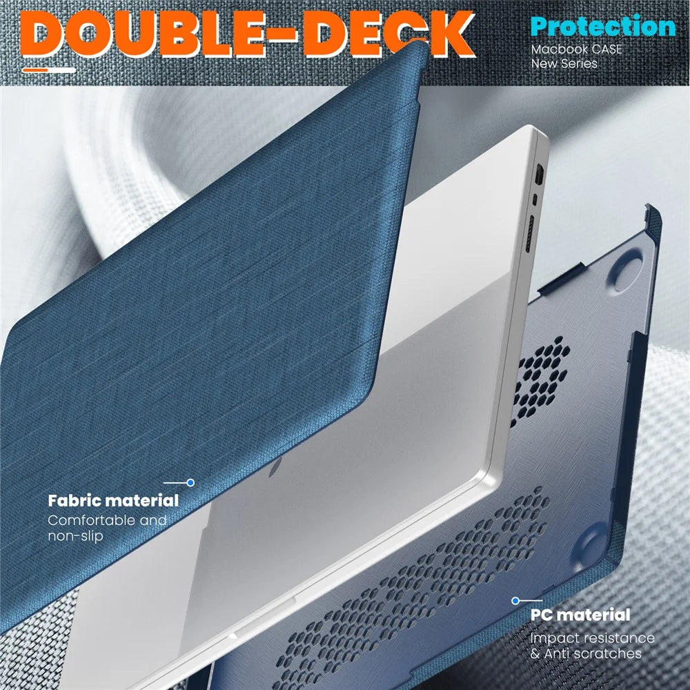 For MacBook Pro 16 inch (2026) A3429 A3428 / (2025) A3186 A3403 / (2024) A2991 / (2023) A2780 / (2021) A2485 Laptop Case Anti-Slip PC+Cloth Flip Cover - Navy Blue - 7