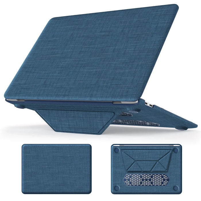 For MacBook Air 13 inch (2020) / (2018) A2337 M1 A2179 A1932 Laptop Case Anti-Slip PC+Cloth Flip Cover - Navy Blue - 2