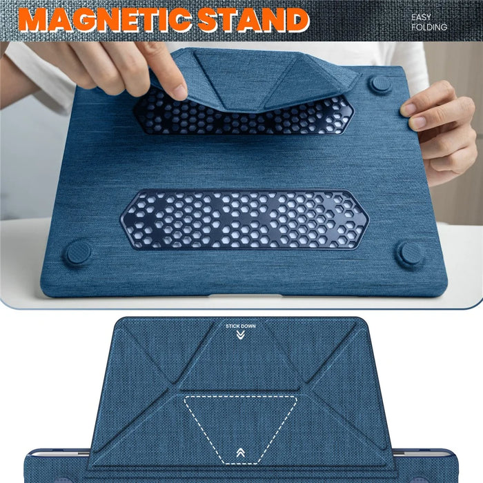 For MacBook Air 13 inch (2020) / (2018) A2337 M1 A2179 A1932 Laptop Case Anti-Slip PC+Cloth Flip Cover - Navy Blue - 4