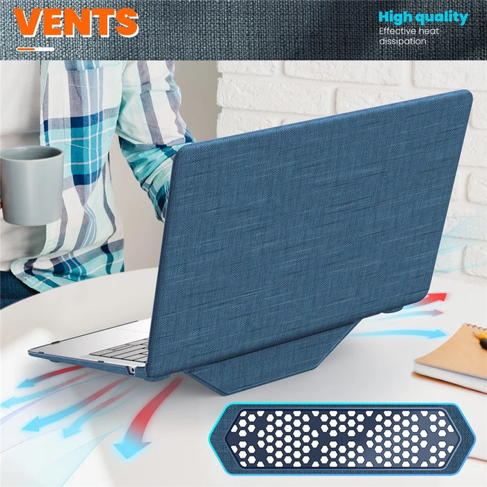 For MacBook Air 13 inch (2020) / (2018) A2337 M1 A2179 A1932 Laptop Case Anti-Slip PC+Cloth Flip Cover - Navy Blue - 6