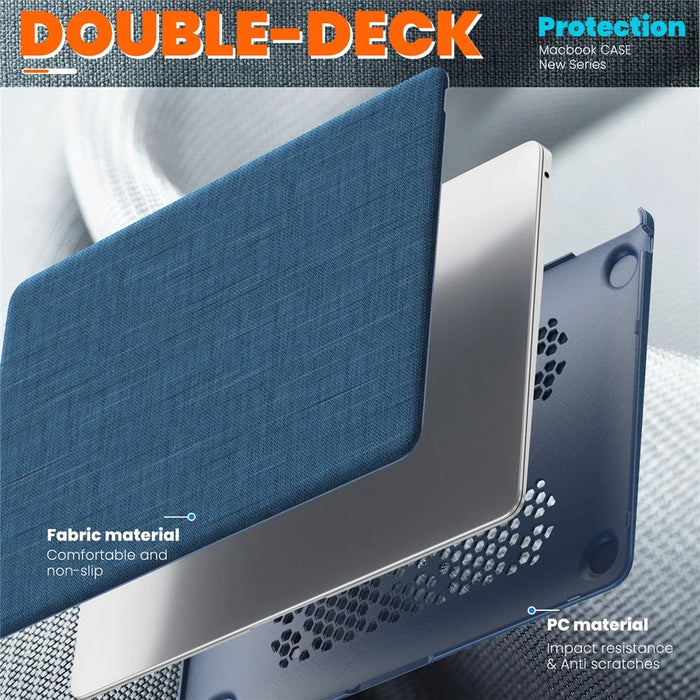 For MacBook Air 13 inch (2020) / (2018) A2337 M1 A2179 A1932 Laptop Case Anti-Slip PC+Cloth Flip Cover - Navy Blue - 7