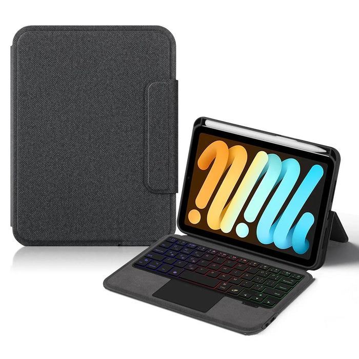 For iPad mini (2024) Leather Case + Touchpad Bluetooth-compatible Keyboard with Backlit - 1