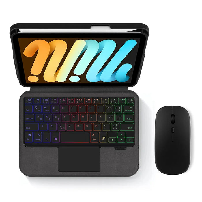 For iPad mini (2024) Leather Case + Touchpad Bluetooth-compatible Keyboard with Backlit - 2