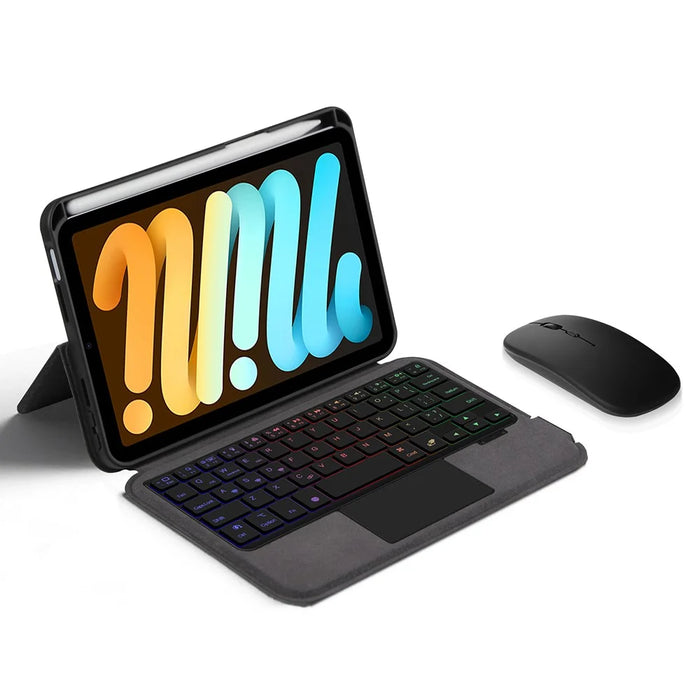 For iPad mini (2024) Leather Case + Touchpad Bluetooth-compatible Keyboard with Backlit - 3