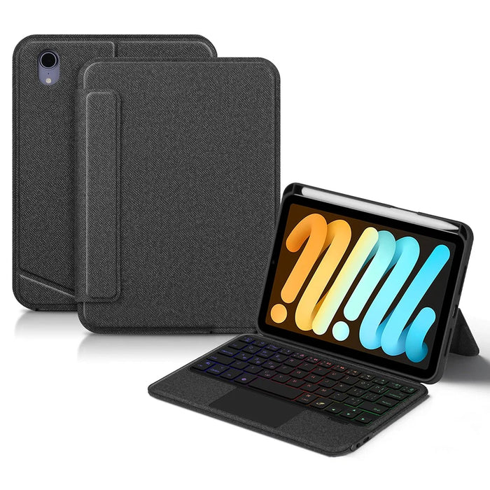 For iPad mini (2024) Leather Case + Bluetooth-compatible Keyboard with Backlight Trackpad - 1