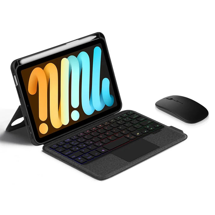 For iPad mini (2024) Leather Case + Bluetooth-compatible Keyboard with Backlight Trackpad - 3