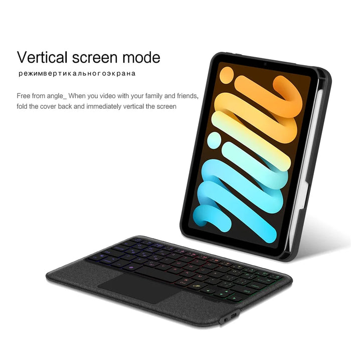 For iPad mini (2024) Leather Case + Bluetooth-compatible Keyboard with Backlight Trackpad - 5
