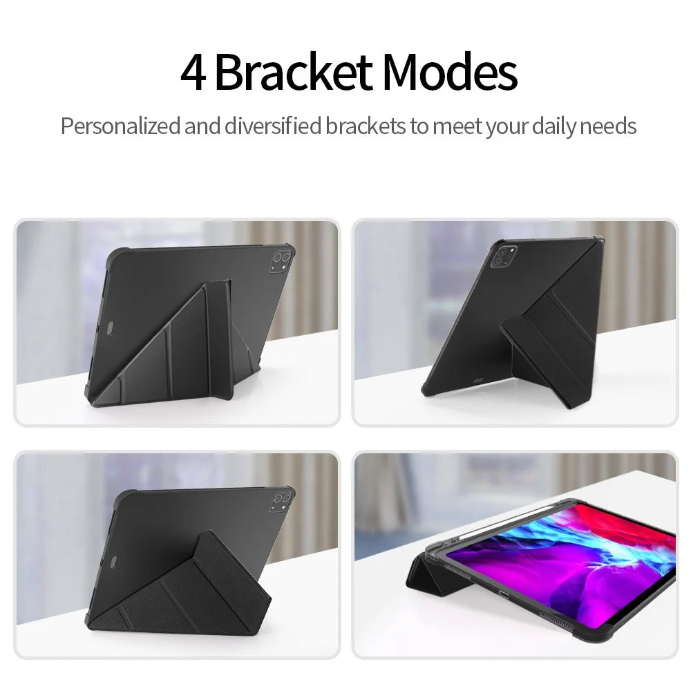 For iPad Pro 11 (2022) / (2021) / (2020) / (2018) Case Origami Stand PU Leather+TPU Tablet Cover with Pen Slot - Black - 2