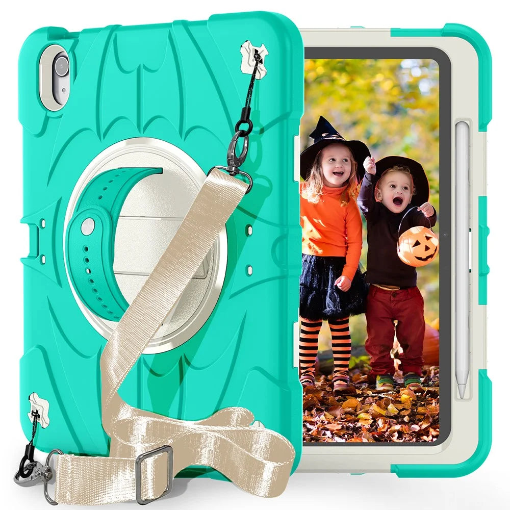 For iPad Air 11 (2026) / (2025) / (2024) / iPad Air (2022) / (2020) Case Kickstand Pen Slot Silicone + PC Cover with Strap - Mint Green - 1