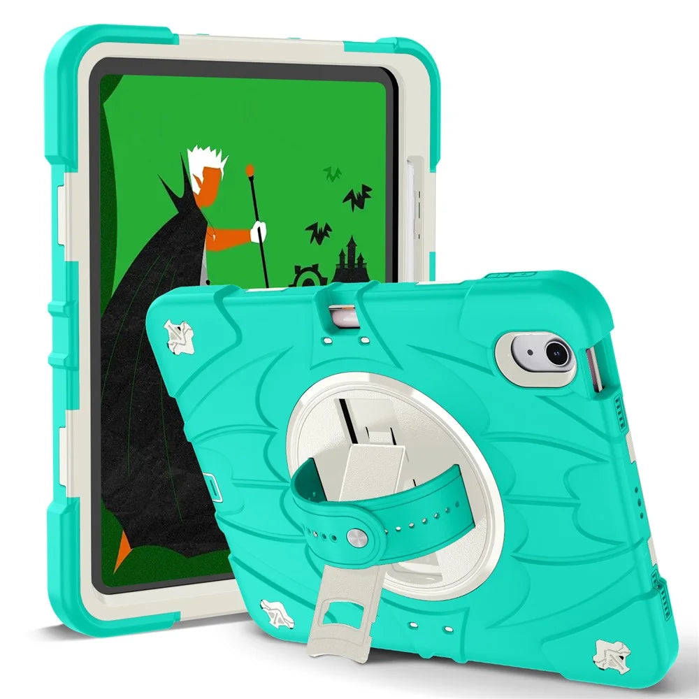 For iPad Air 11 (2026) / (2025) / (2024) / iPad Air (2022) / (2020) Case Kickstand Pen Slot Silicone + PC Cover with Strap - Mint Green - 2