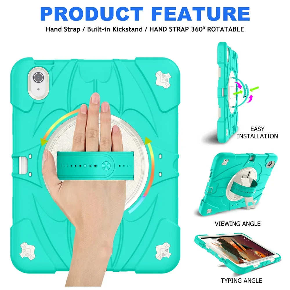 For iPad Air 11 (2026) / (2025) / (2024) / iPad Air (2022) / (2020) Case Kickstand Pen Slot Silicone + PC Cover with Strap - Mint Green - 3