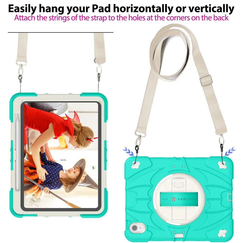 For iPad Air 11 (2026) / (2025) / (2024) / iPad Air (2022) / (2020) Case Kickstand Pen Slot Silicone + PC Cover with Strap - Mint Green - 4