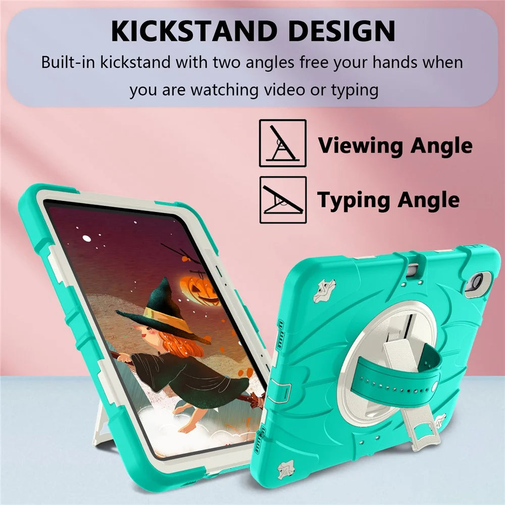 For iPad Air 11 (2026) / (2025) / (2024) / iPad Air (2022) / (2020) Case Kickstand Pen Slot Silicone + PC Cover with Strap - Mint Green - 5