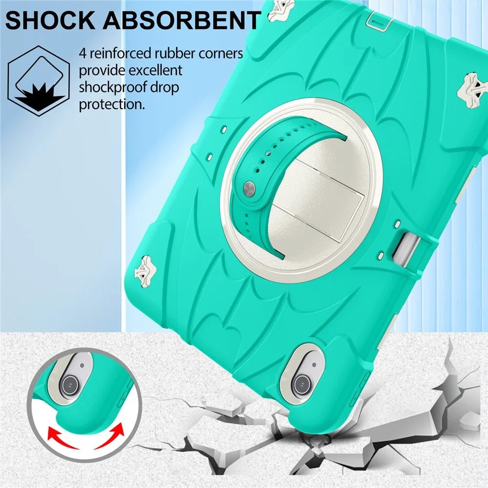 For iPad Air 11 (2026) / (2025) / (2024) / iPad Air (2022) / (2020) Case Kickstand Pen Slot Silicone + PC Cover with Strap - Mint Green - 6