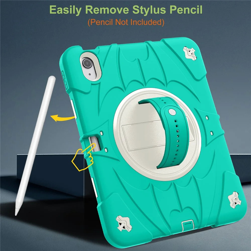 For iPad Air 11 (2026) / (2025) / (2024) / iPad Air (2022) / (2020) Case Kickstand Pen Slot Silicone + PC Cover with Strap - Mint Green - 7