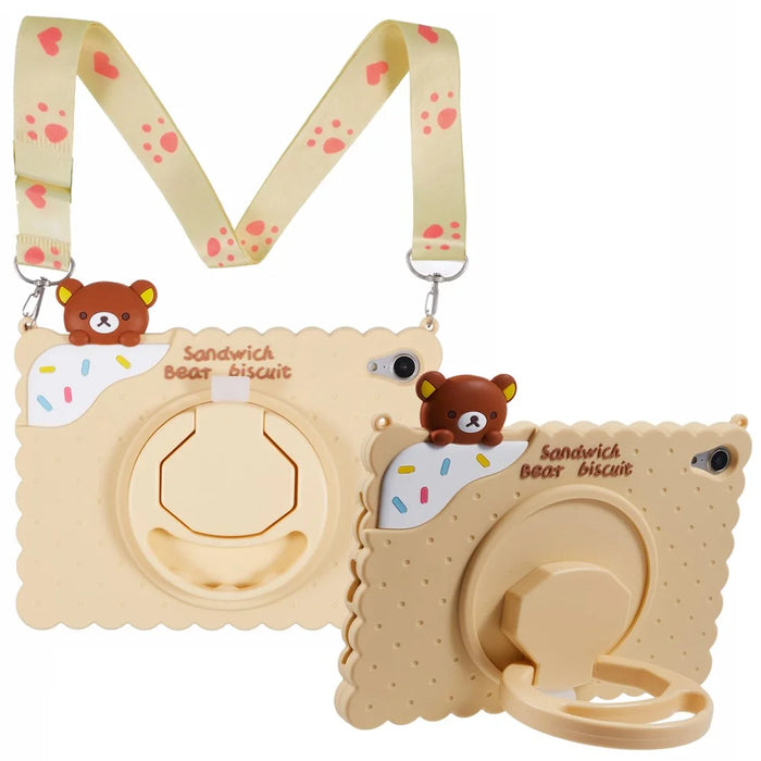 For iPad mini (2024) / mini (2021) Silicone Case Kickstand Cute Bear Tablet Cover with Shoulder Strap - Yellow - 1