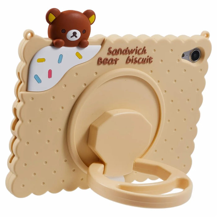 For iPad mini (2024) / mini (2021) Silicone Case Kickstand Cute Bear Tablet Cover with Shoulder Strap - Yellow - 2