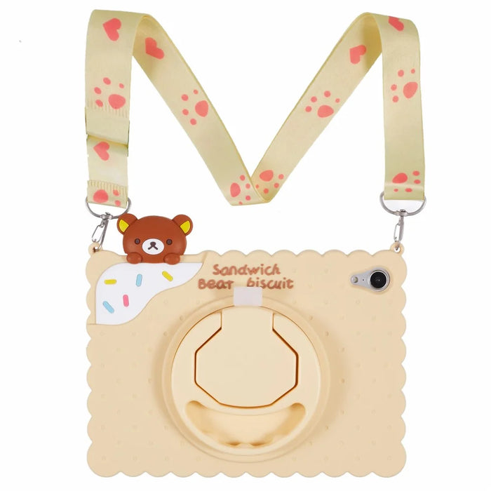 For iPad mini (2024) / mini (2021) Silicone Case Kickstand Cute Bear Tablet Cover with Shoulder Strap - Yellow - 7